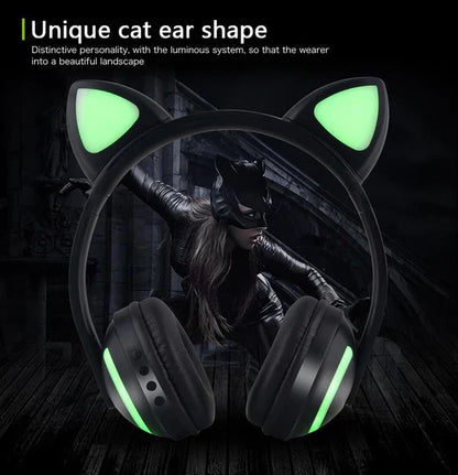 RoyaleGlow Cat Glowing Bluetooth Headphones for Kids