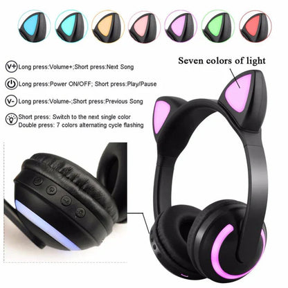 RoyaleGlow Cat Glowing Bluetooth Headphones for Kids