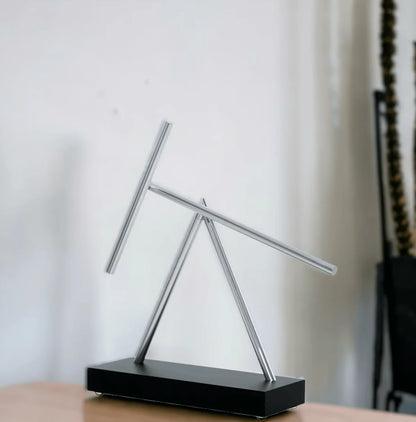 Royelux Aluminum Kinetic Desk Sculpture - Perpetual Motion Art with Wood Base