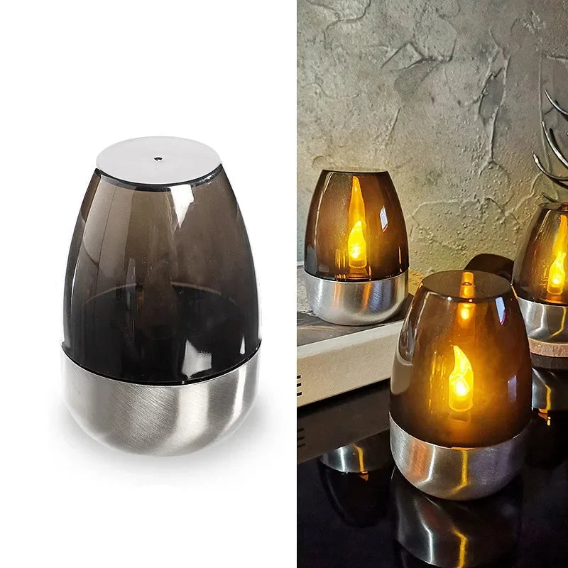 LuxRoyale Solar Waterproof LED Glass Candle - Elegant Outdoor & Indoor Lighting - Smoked