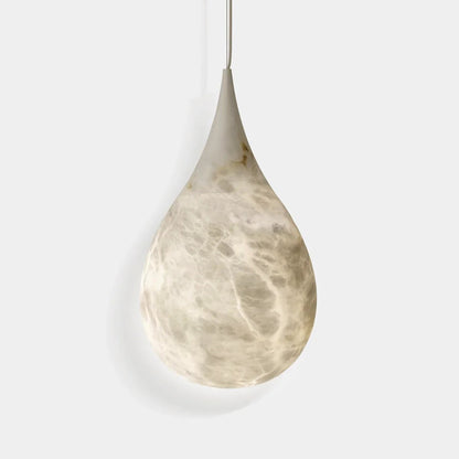 LuxRoyale Organic Alabaster Teardrop Pendant Light - Natural Stone Hanging Lamp