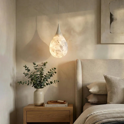 LuxRoyale Organic Alabaster Teardrop Pendant Light - Natural Stone Hanging Lamp