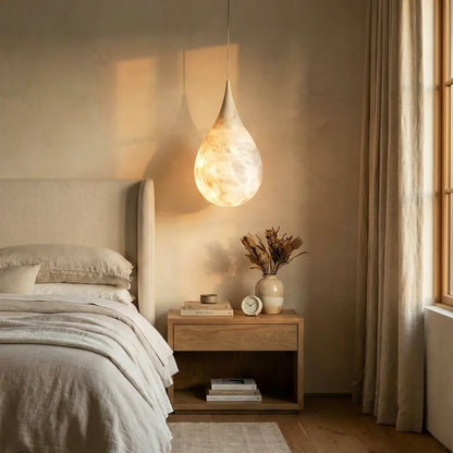 LuxRoyale Organic Alabaster Teardrop Pendant Light - Natural Stone Hanging Lamp