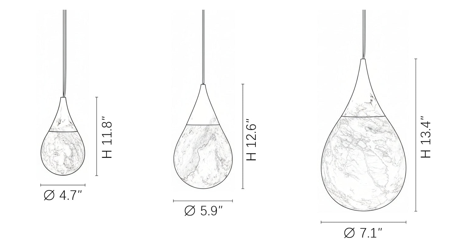 LuxRoyale Organic Alabaster Teardrop Pendant Light - Natural Stone Hanging Lamp