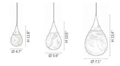 LuxRoyale Organic Alabaster Teardrop Pendant Light - Natural Stone Hanging Lamp