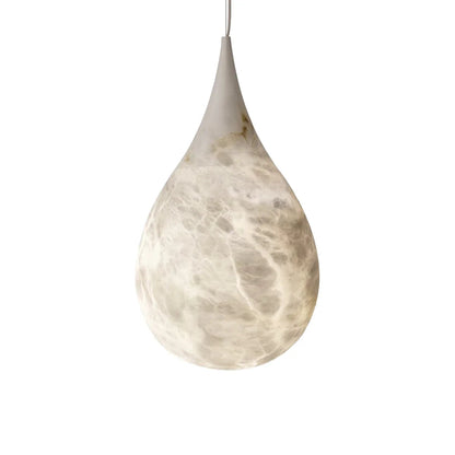 LuxRoyale Organic Alabaster Teardrop Pendant Light - Natural Stone Hanging Lamp