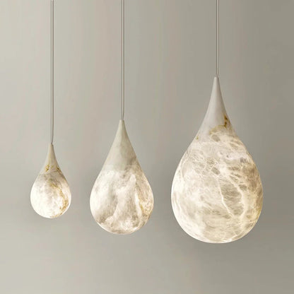LuxRoyale Organic Alabaster Teardrop Pendant Light - Natural Stone Hanging Lamp