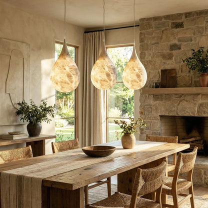 LuxRoyale Organic Alabaster Teardrop Pendant Light - Natural Stone Hanging Lamp