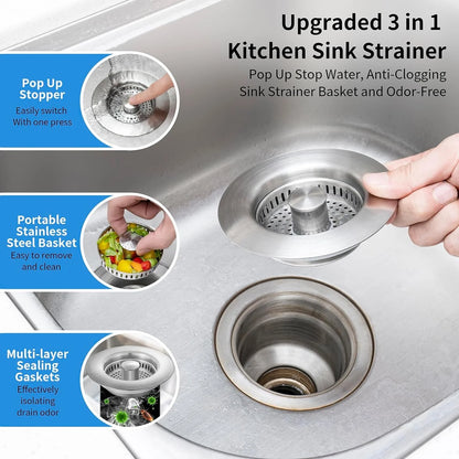Lumora Kitchen Sink Drain Strainer 3-in-1 Premium Design