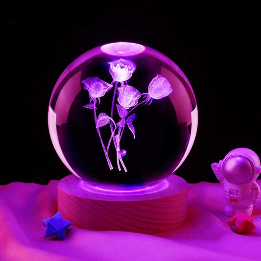 Royallure 3D Rose Crystal Ball Lamp - Laser Engraved Night Light for Home Decor - Default Title