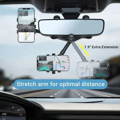 Royaleva Rotatable and Retractable Car Phone Holder - 360 Degree Rear View Mirror Phone Holder