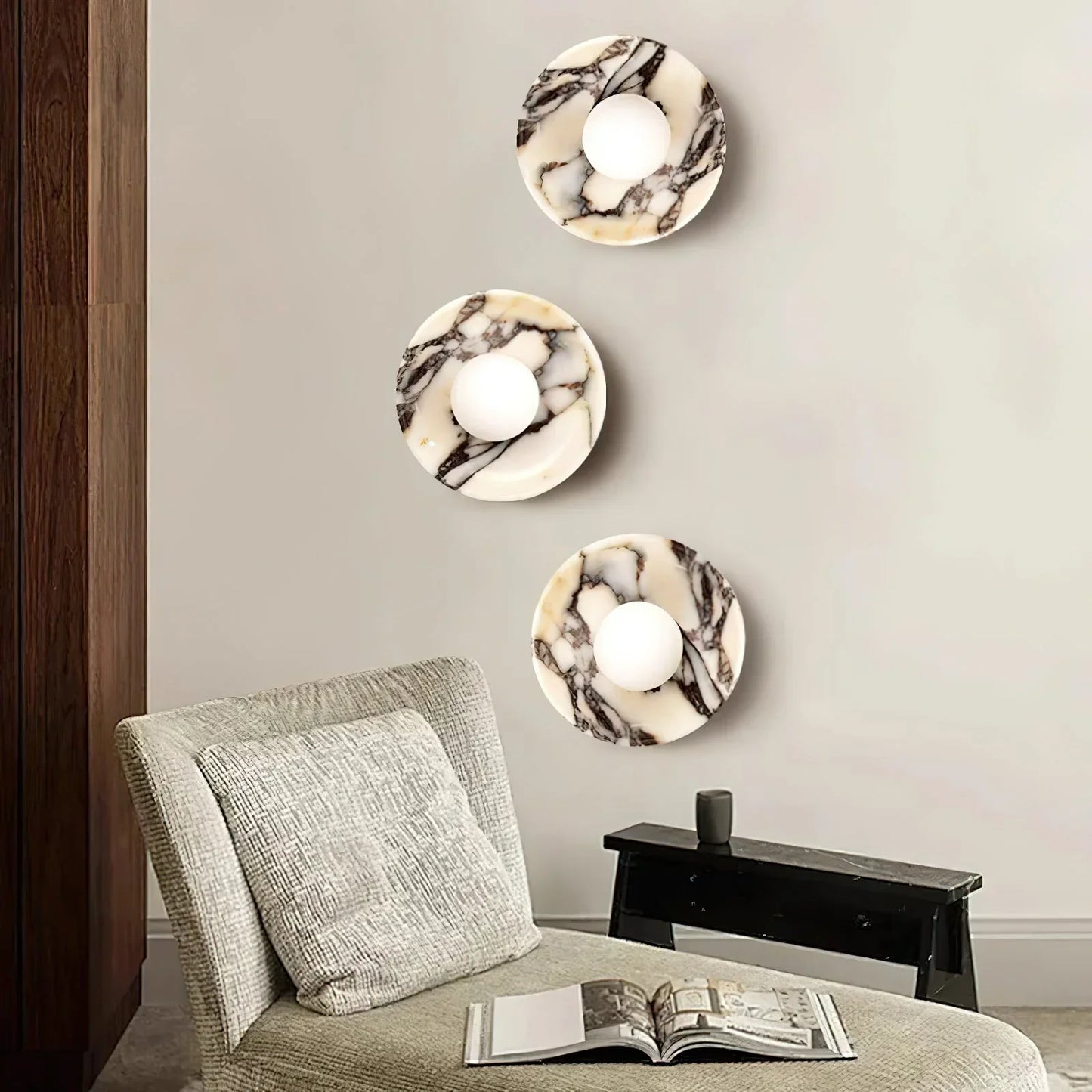 LuxRoyale Viola Marble Wall Sconce with Spherical Glass Shade - Modern LED Lighting