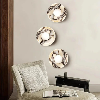LuxRoyale Viola Marble Wall Sconce with Spherical Glass Shade - Modern LED Lighting