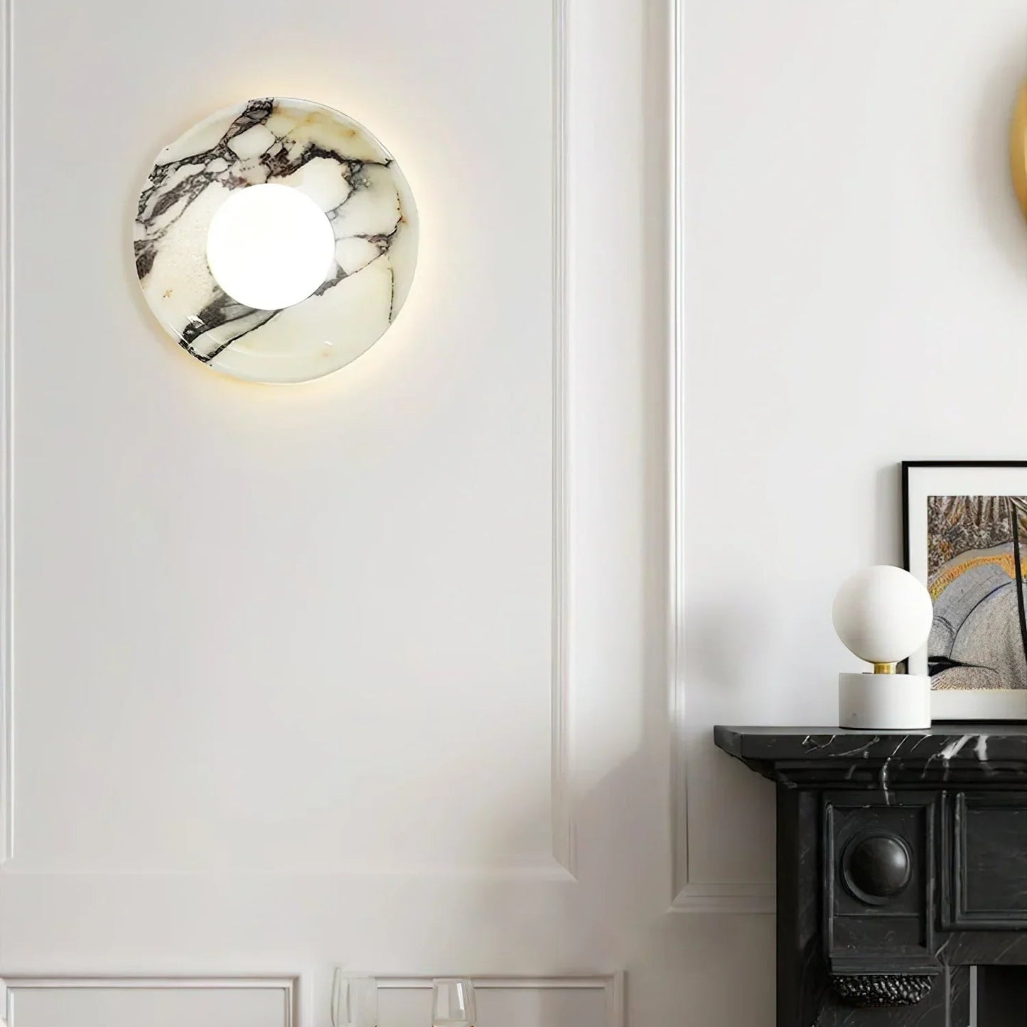 LuxRoyale Viola Marble Wall Sconce with Spherical Glass Shade - Modern LED Lighting