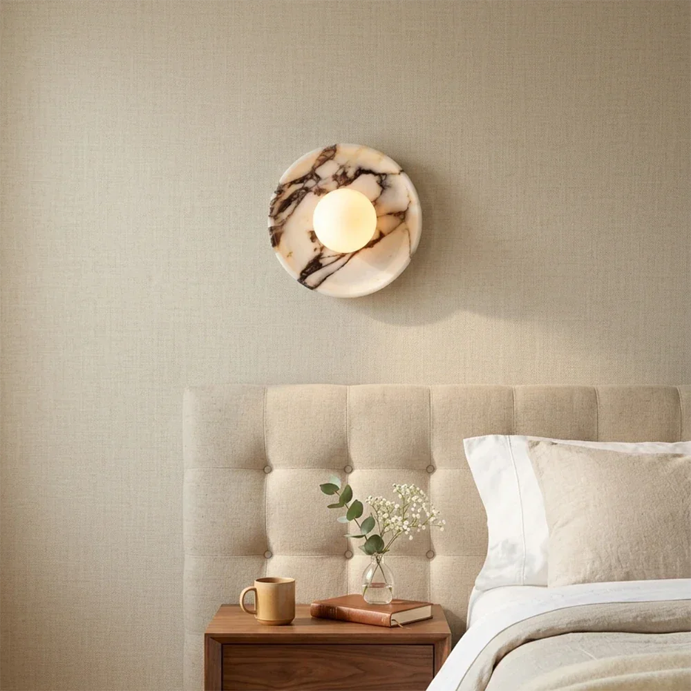 LuxRoyale Viola Marble Wall Sconce with Spherical Glass Shade - Modern LED Lighting