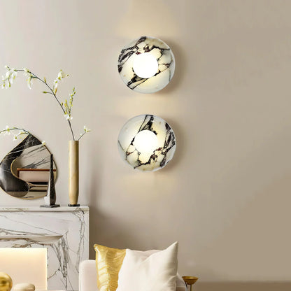 LuxRoyale Viola Marble Wall Sconce with Spherical Glass Shade - Modern LED Lighting