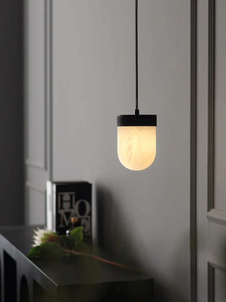RoyaleGlow Alabaster Capsule Pendant Light Brass Hanging Lamp - Royale Basic