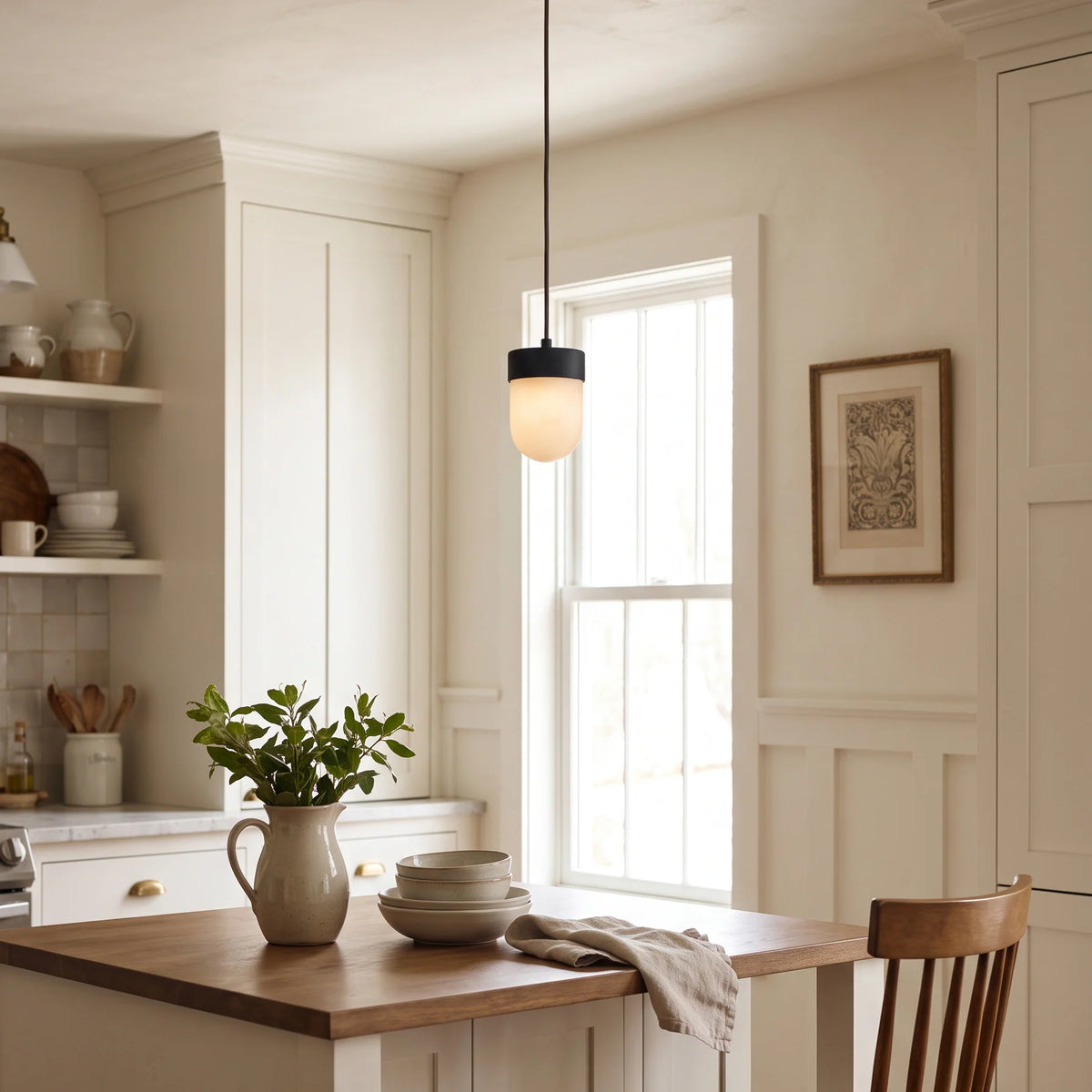 RoyaleGlow Alabaster Capsule Pendant Light Brass Hanging Lamp - Royale Basic