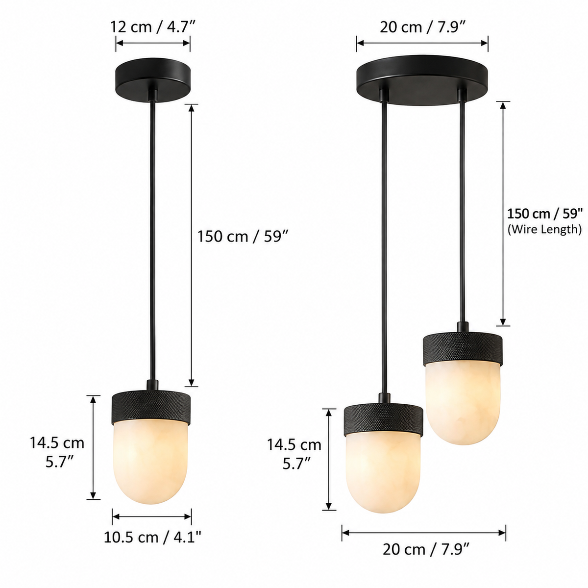 RoyaleGlow Alabaster Capsule Pendant Light Brass Hanging Lamp - Royale Basic