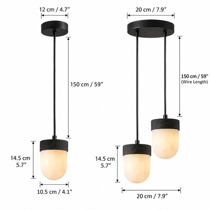 RoyaleGlow Alabaster Capsule Pendant Light Brass Hanging Lamp - Royale Basic