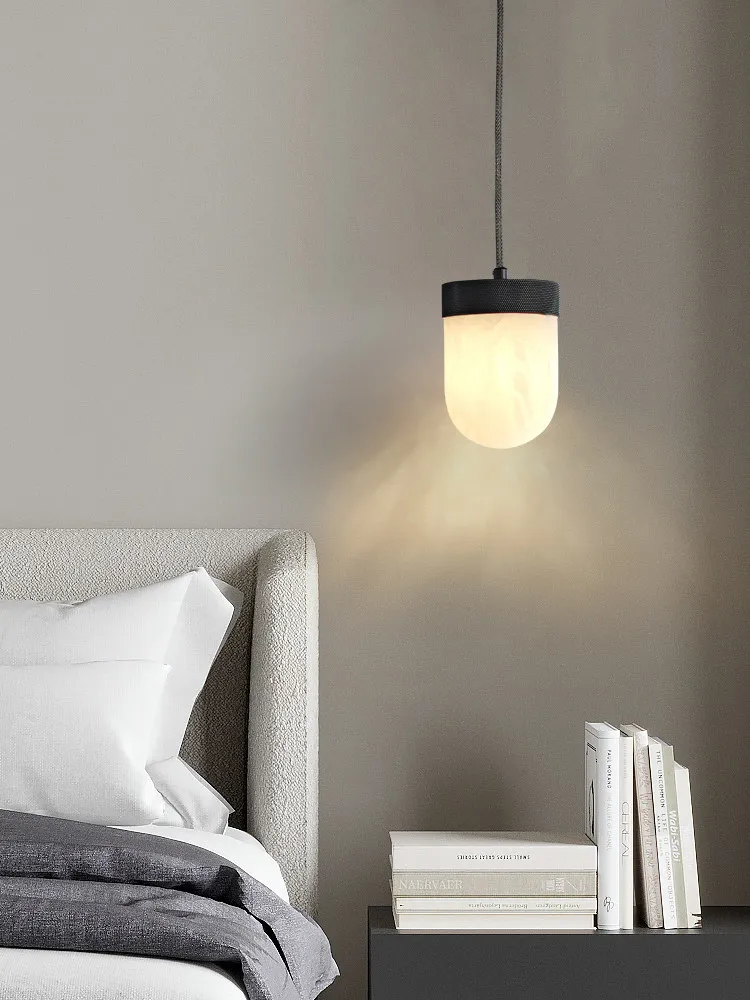 RoyaleGlow Alabaster Capsule Pendant Light Brass Hanging Lamp - Royale Basic