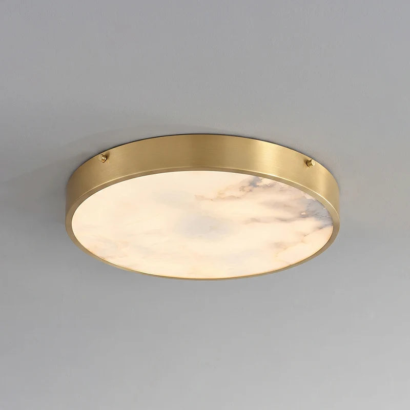 RoyaleGlow Alabaster Round Flush Mount Ceiling Light Natural Stone - Royale Basic