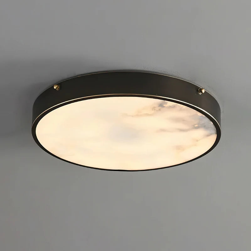 RoyaleGlow Alabaster Round Flush Mount Ceiling Light Natural Stone - Royale Basic