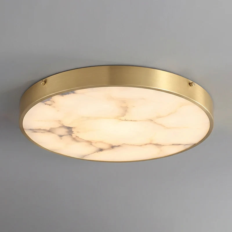 RoyaleGlow Alabaster Round Flush Mount Ceiling Light Natural Stone - Royale Basic