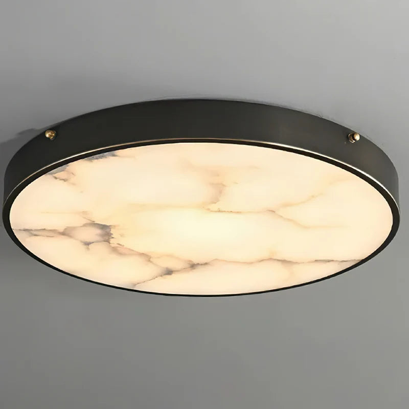 RoyaleGlow Alabaster Round Flush Mount Ceiling Light Natural Stone - Royale Basic