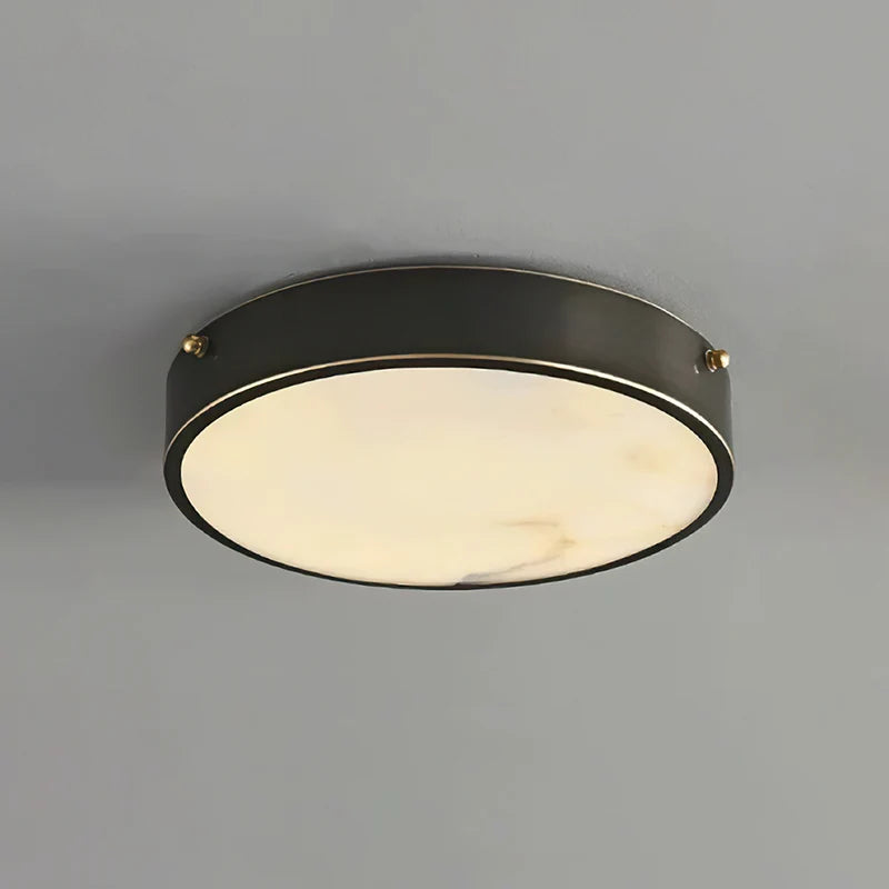 RoyaleGlow Alabaster Round Flush Mount Ceiling Light Natural Stone - Royale Basic