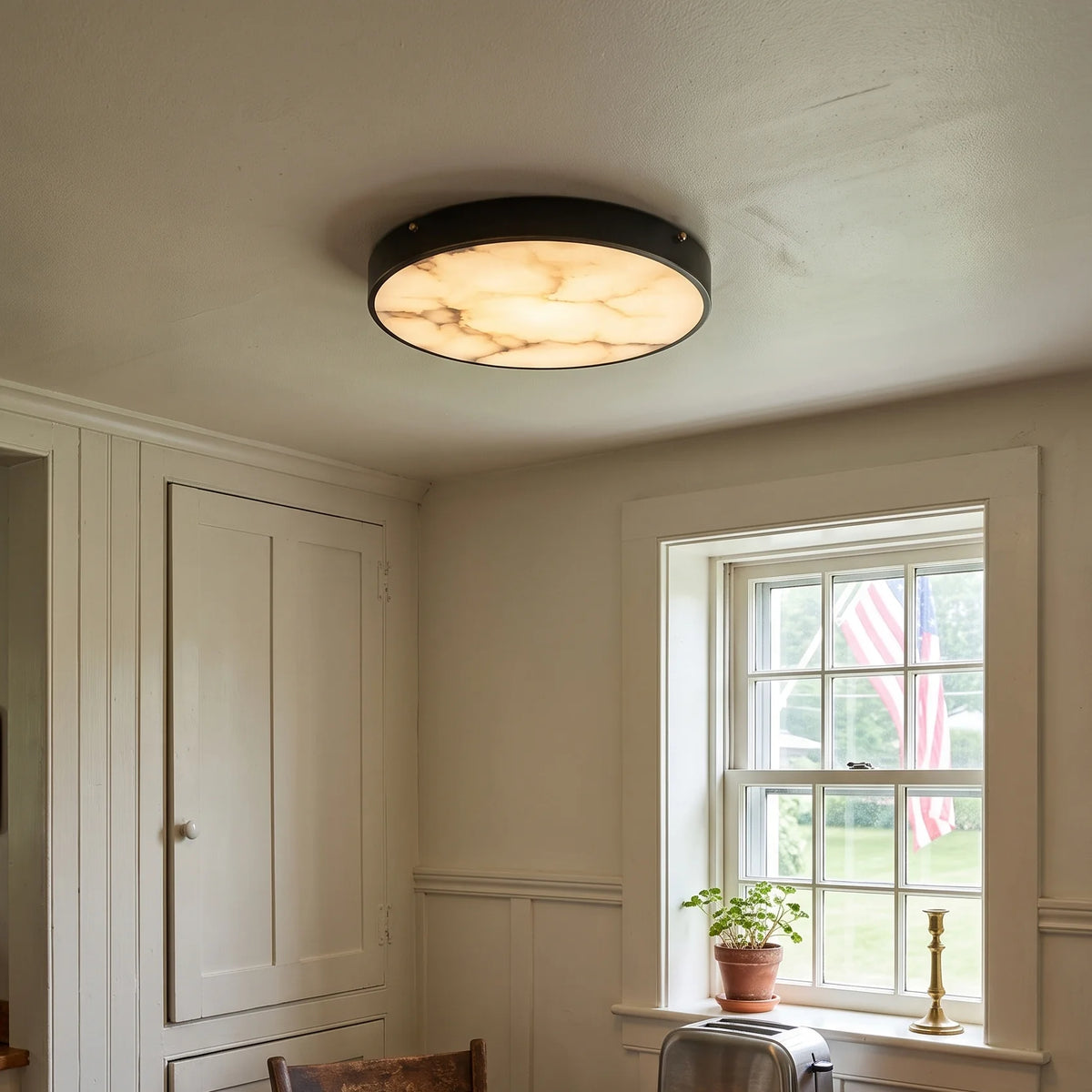 RoyaleGlow Alabaster Round Flush Mount Ceiling Light Natural Stone - Royale Basic