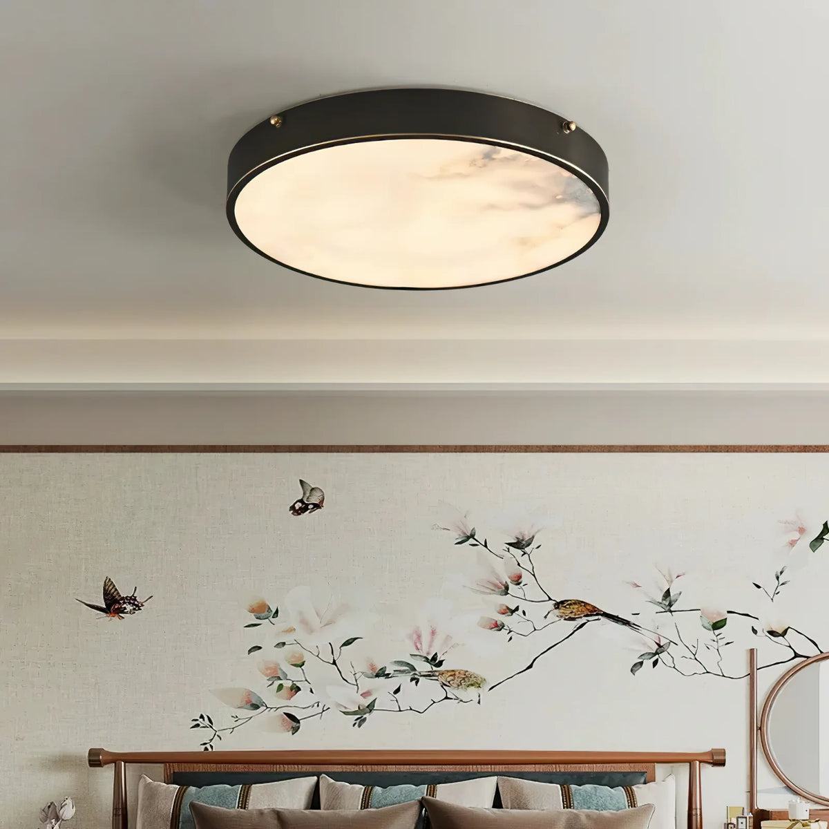 RoyaleGlow Alabaster Round Flush Mount Ceiling Light Natural Stone - Royale Basic