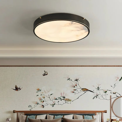 RoyaleGlow Alabaster Round Flush Mount Ceiling Light Natural Stone - Royale Basic