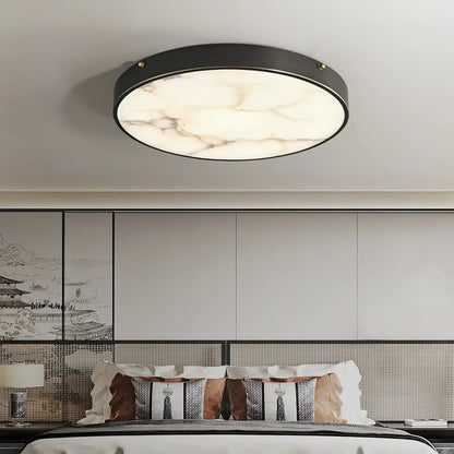 RoyaleGlow Alabaster Round Flush Mount Ceiling Light Natural Stone - Royale Basic