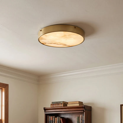 RoyaleGlow Alabaster Round Flush Mount Ceiling Light Natural Stone - Royale Basic