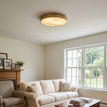 RoyaleGlow Alabaster Round Flush Mount Ceiling Light Natural Stone - Royale Basic