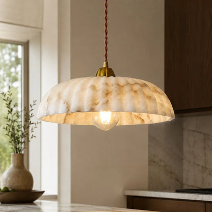 RoyaleGlow Alabaster Shade Hanging Pendant Light Antique Gold Finish - Royale Basic