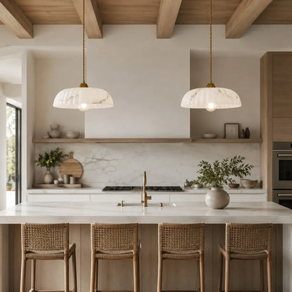 RoyaleGlow Alabaster Shade Hanging Pendant Light Antique Gold Finish - Royale Basic