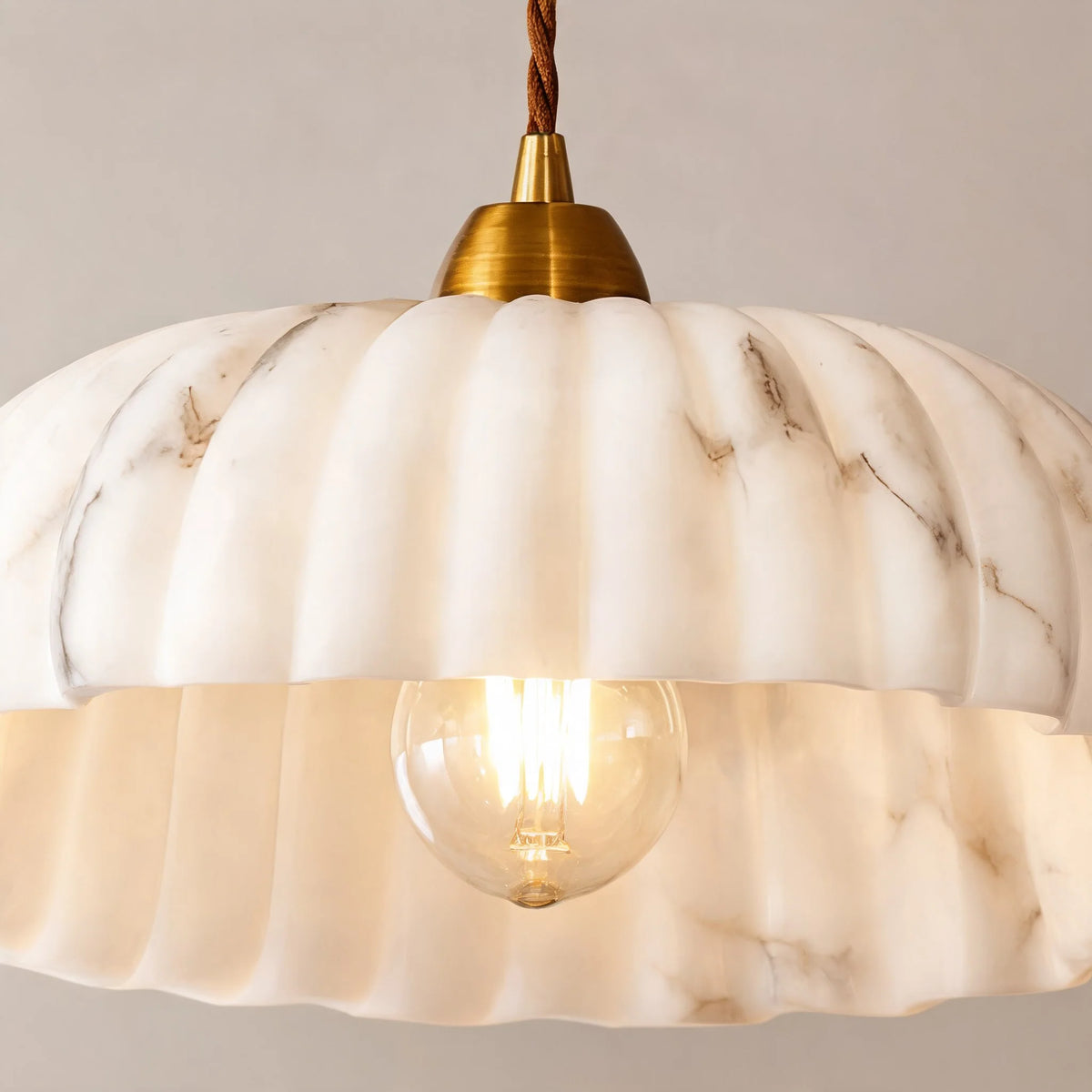 RoyaleGlow Alabaster Shade Hanging Pendant Light Antique Gold Finish - Royale Basic