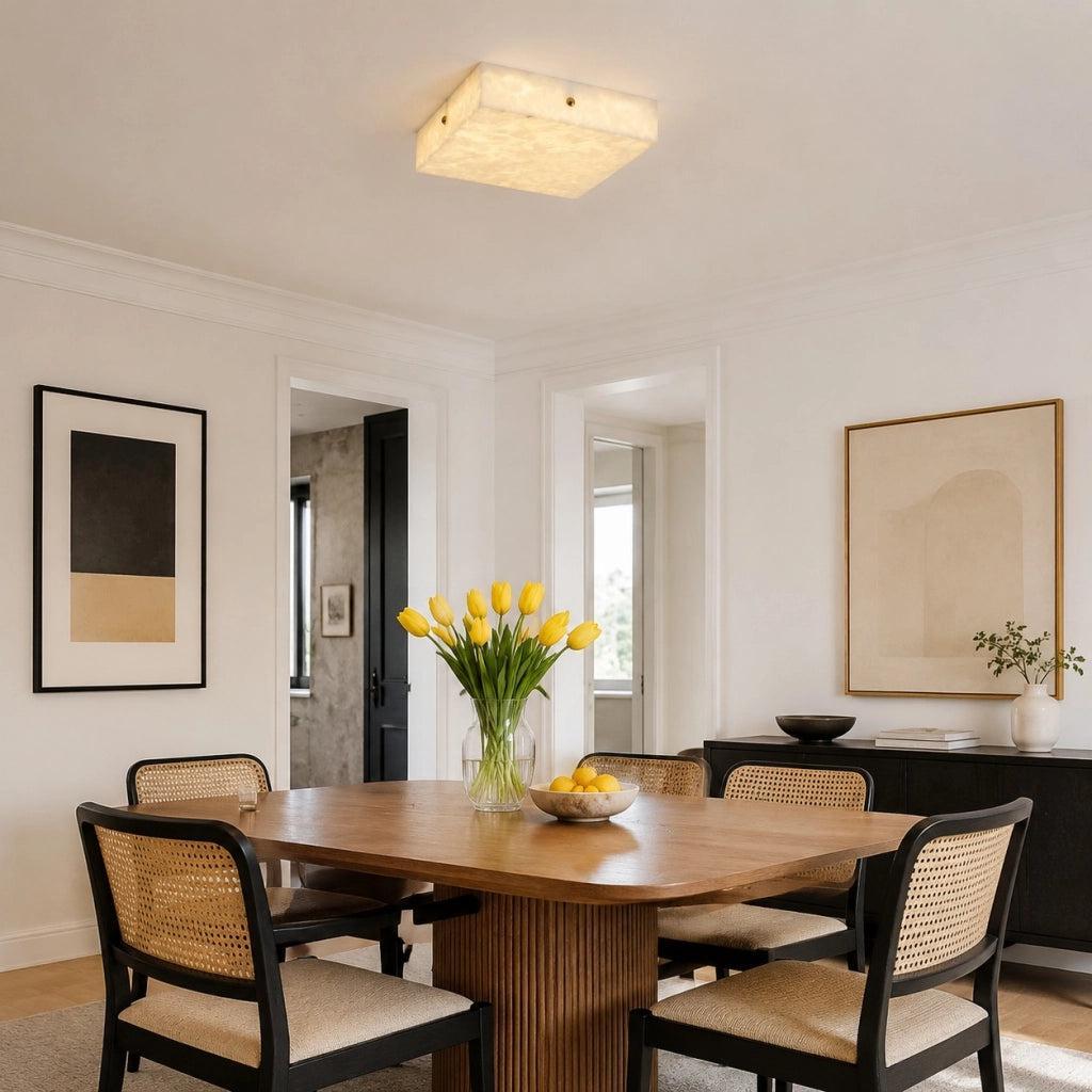 RoyaleGlow Alabaster Square Flush Mount Ceiling Light with Brass Accents-Royale Basic