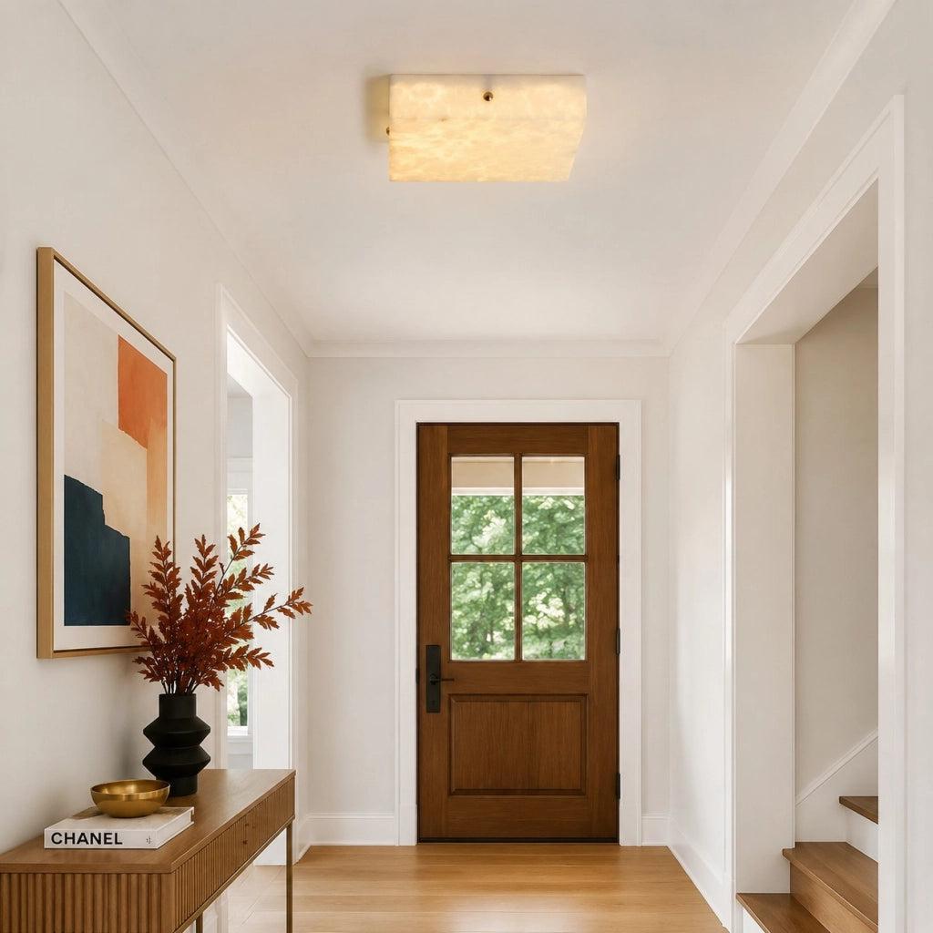 RoyaleGlow Alabaster Square Flush Mount Ceiling Light with Brass Accents-Royale Basic
