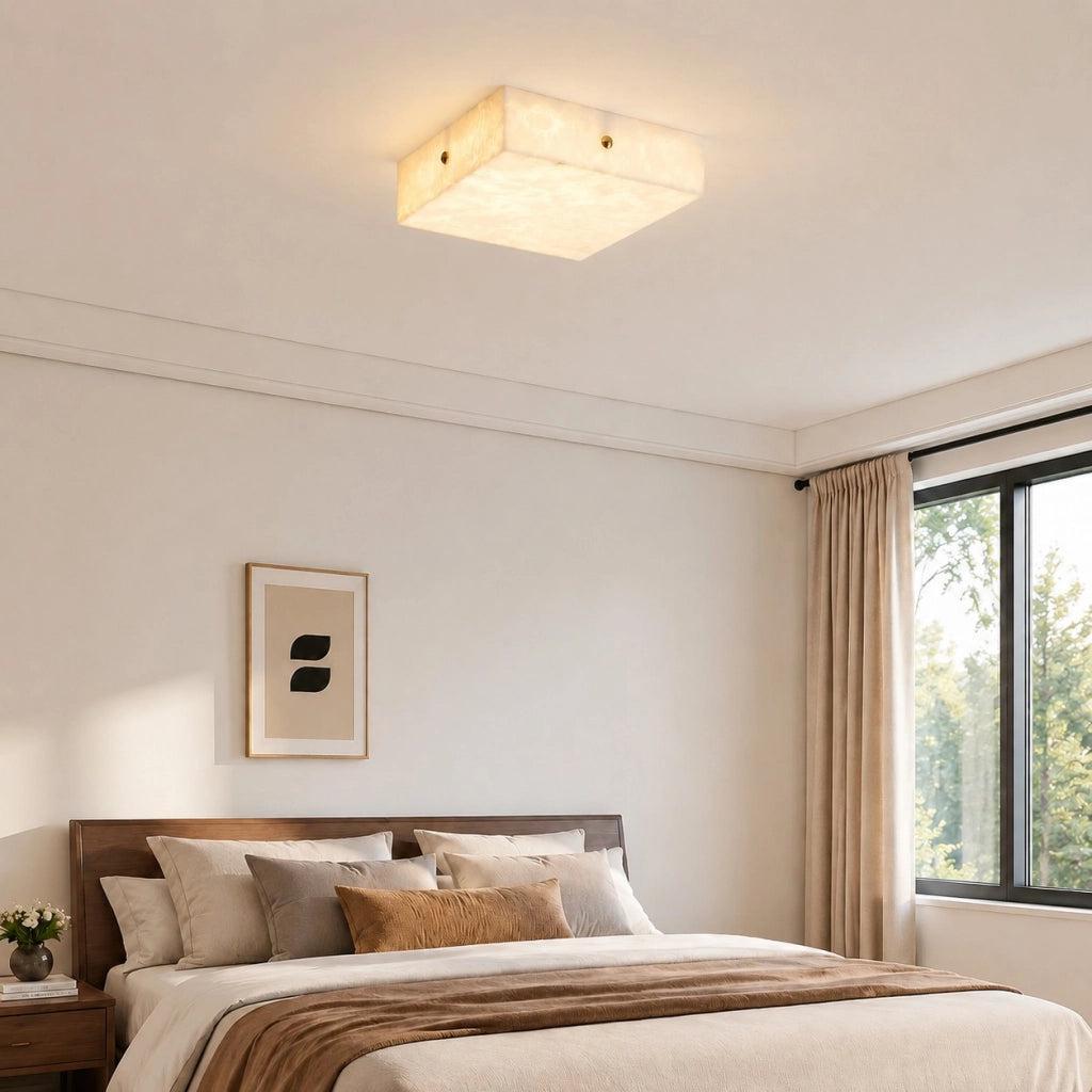 RoyaleGlow Alabaster Square Flush Mount Ceiling Light with Brass Accents-Royale Basic