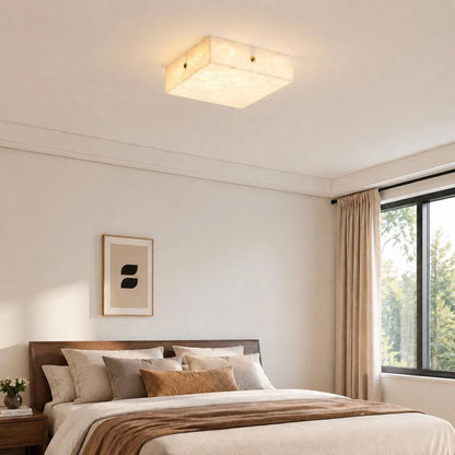 RoyaleGlow Alabaster Square Flush Mount Ceiling Light with Brass Accents-Royale Basic