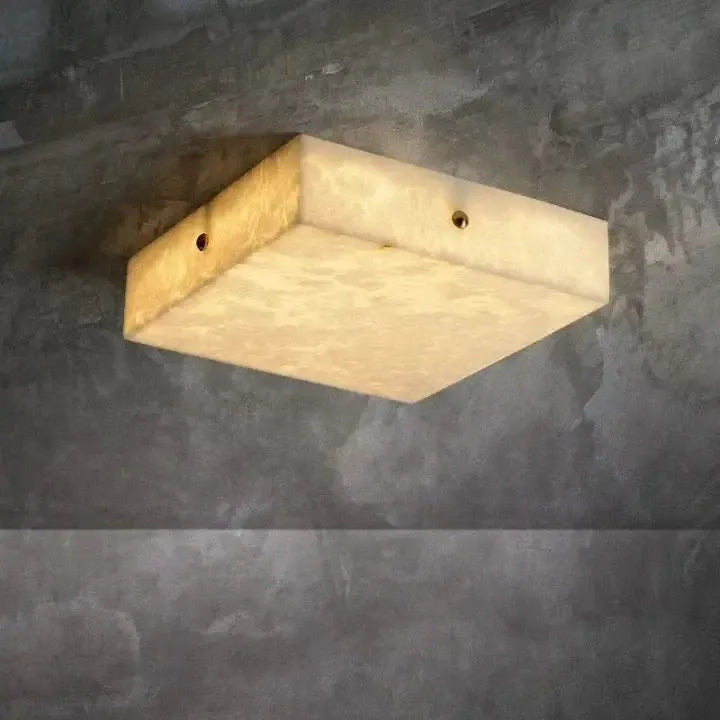 RoyaleGlow Alabaster Square Flush Mount Ceiling Light with Brass Accents-Royale Basic