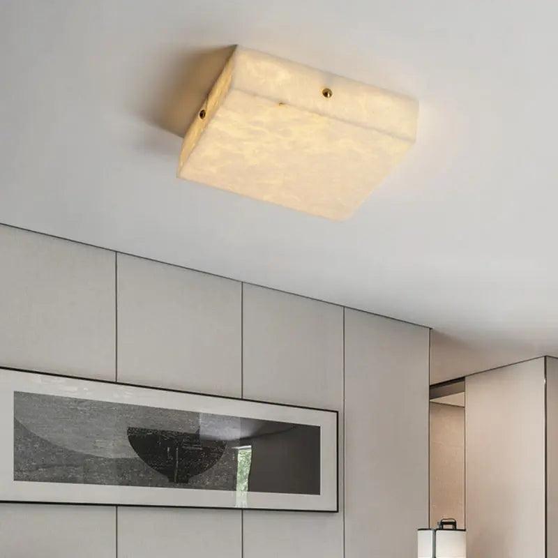 RoyaleGlow Alabaster Square Flush Mount Ceiling Light with Brass Accents-Royale Basic