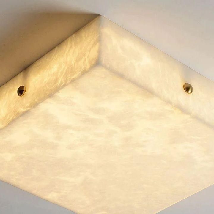RoyaleGlow Alabaster Square Flush Mount Ceiling Light with Brass Accents-Royale Basic