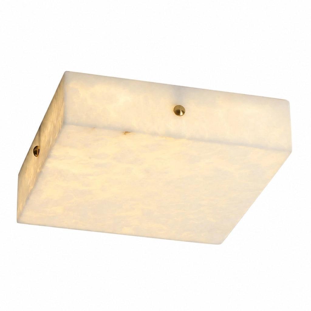 RoyaleGlow Alabaster Square Flush Mount Ceiling Light with Brass Accents-Royale Basic