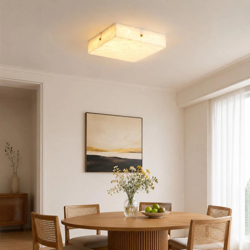 RoyaleGlow Alabaster Square Flush Mount Ceiling Light with Brass Accents-Royale Basic