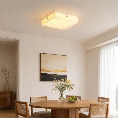 RoyaleGlow Alabaster Square Flush Mount Ceiling Light with Brass Accents-Royale Basic