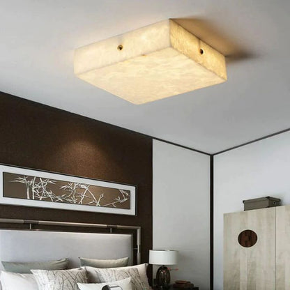 RoyaleGlow Alabaster Square Flush Mount Ceiling Light with Brass Accents-Royale Basic